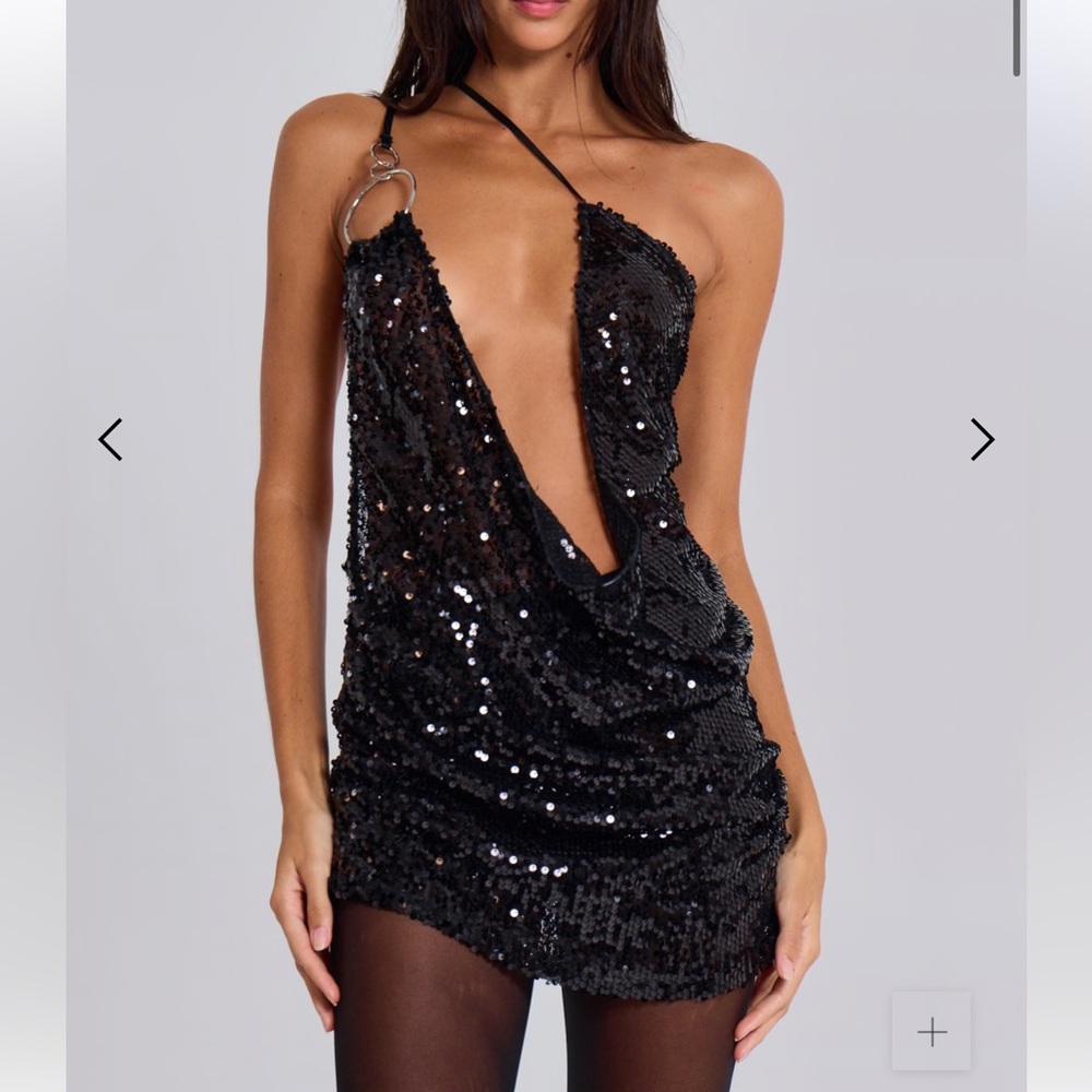 Jaded London Black Asymmetrical Sequin Mini Dress